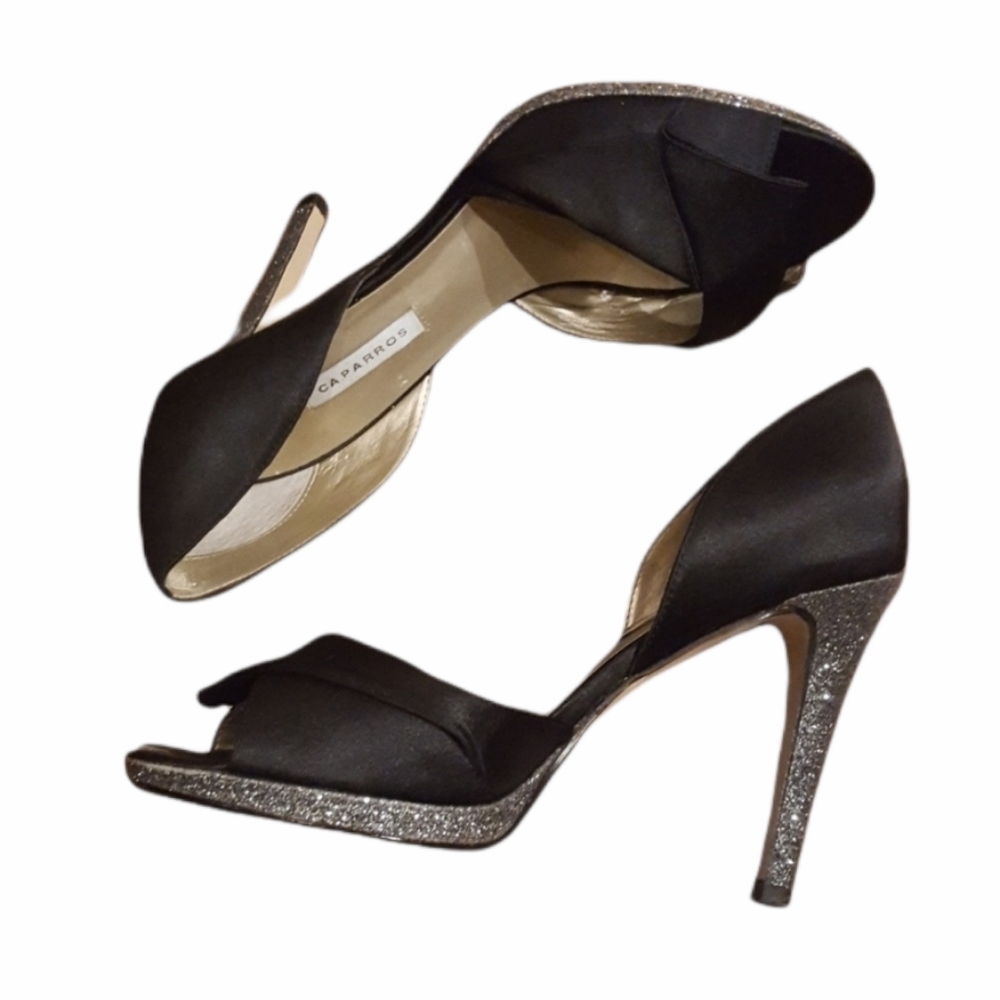 Caparros - Black Satin & Shimmer Peep Toe Heels